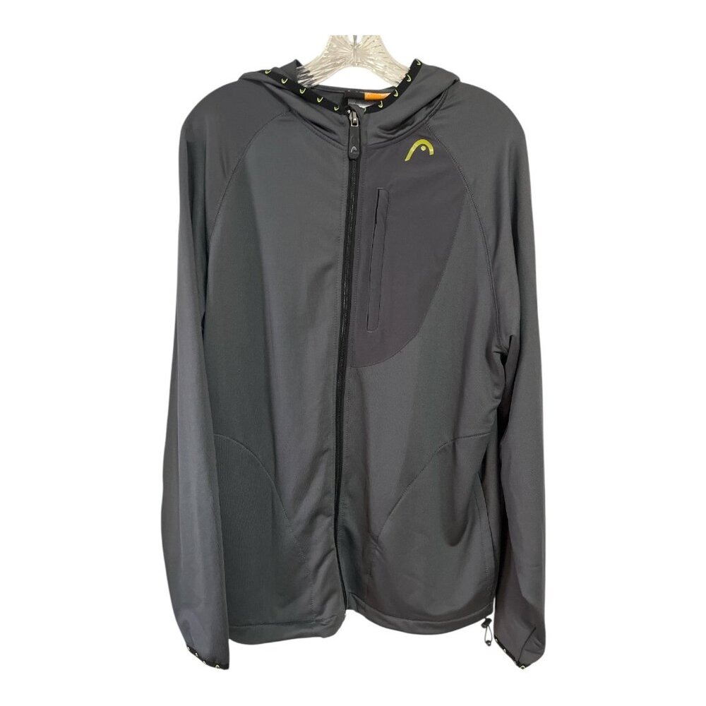 HEAD Performance Full Zip Hooded Jacket Gray Green Accent Small Vintage Y2K